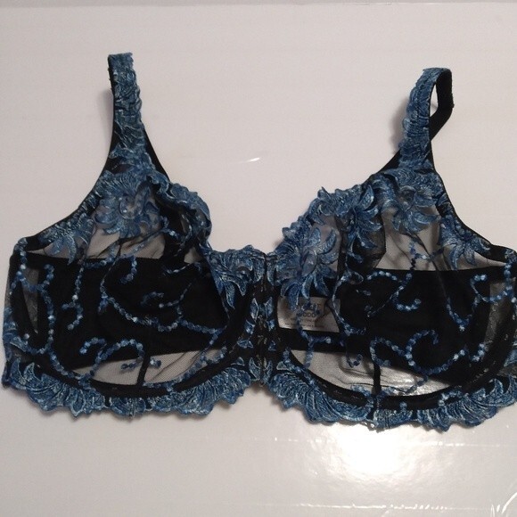 Lunaire laced bra black and blue size 40 DDD - Picture 1 of 8